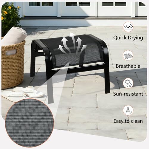 Deguifei Outdoor Ottoman Footrest Stool Assembled 2 Set Portable Footstools for Patio Garden Black