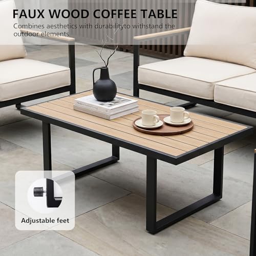 Xiacare Modern Patio Furniture Set, 4 Pieces Outdoor Conversation Set with Coffee Table, Metal Patio Furniture with 4" Washable Foam Cushions, Ships in 1 Box, Beige