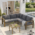 UDPATIO 6 Piece Patio Furniture Set, Faux Wood Metal Outdoor Sectional Sofa with 6" Thick Olefin Cushions, Wide Armrest & Coffee Table, L Shaped Outdoor Furniture for Garden, Backyard Dark Grey