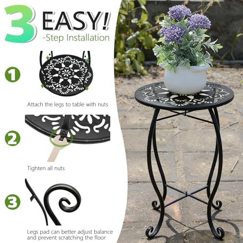Arbuxzuy 3 Packs 17" Tall Round Metal Outdoor Side Tables for Patio, Decorative Black Flower Pot Stand, Rustproof Potted Holder, 120 lbs Load Capacity