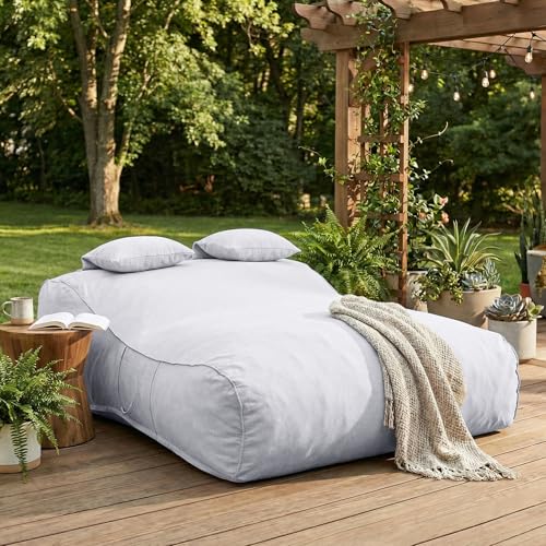Christopher Knight Home Lemoore Giant Bean Bag Chair for Adults and Kids, Two-seat Bean Bag Sofa with Headrest Pillow, Outdoor Comfy Reading Chair, Patio Lounge Sofa for Poolside Garden, Gray