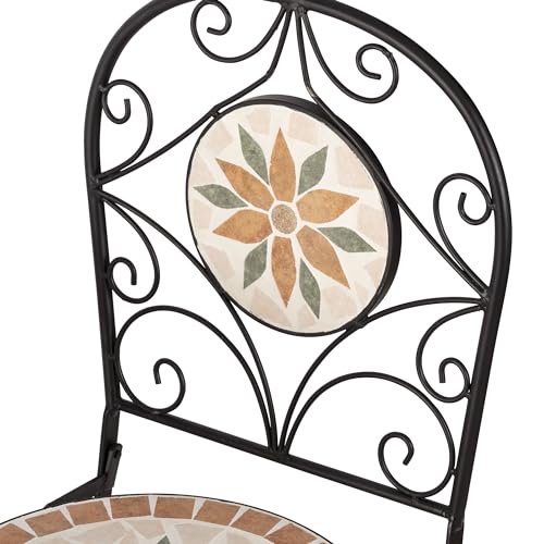 Alpine Corporation Indoor/Outdoor 3-Piece Mosaic Bistro Set Folding Table and Chairs Patio Seating, Tan