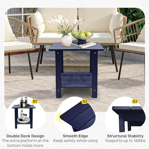 juserox Outdoor Side Table, Weather Resistant Double Small Adirondack Side Table, Outdoor Indoor End Table for Adirondack Chair, 17" Patio Table for Pool, Deck and Porch, Deep Blue