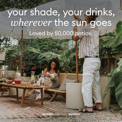 Veradek Umbrella Side Table - Outdoor Patio Table with Umbrella Hole for Porch/Patio | Durable Plastic-Stone Composite Material & Easy Assembly | Modern Coffee, Picnic or Poolside Table