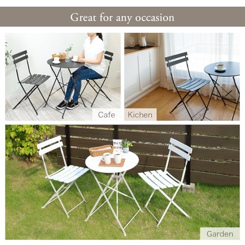 SAYA KIJI Indoor/Outdoor 3-Piece Foldable Bistro Set, Folding Outdoor Patio Furniture Sets, 2 Chairs and 1 Table, Weather-Resistant Outdoor/Indoor Conversation Set for Patio, Yellow, White, US001