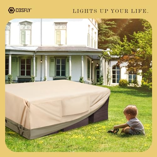 COSFLY Heavy-Duty Waterproof Patio Furniture Cover for Outdoor Table and Chairs Set - Fits 108L x 82W inch, 600D Oxford Fabric Ultimate Weatherproof Rectangular Cover with Adjustable Straps
