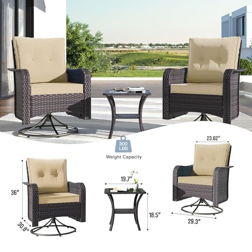 Kullavik 10PCS Outdoor Patio Furniture Set,PE Wicker Rattan Sectional Sofa Patio Conversation Sets with Tempered Glass Table,Swivel Rocking Chairs Set,Sand