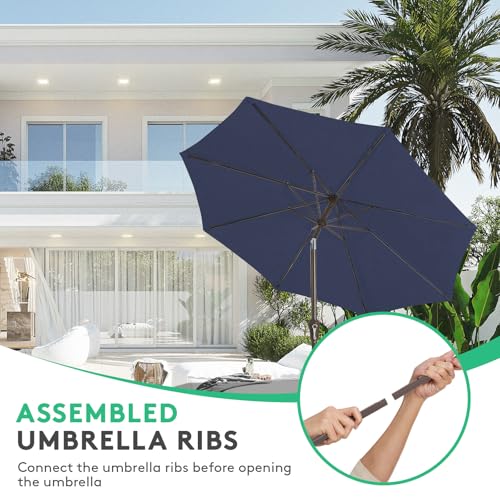 JEAREY 10FT Outdoor Patio Umbrella Outdoor Table Umbrella with Push Button Tilt and Crank, Market Umbrella 8 Sturdy Ribs UV Protection Waterproof for Pool, Garden (Navy)