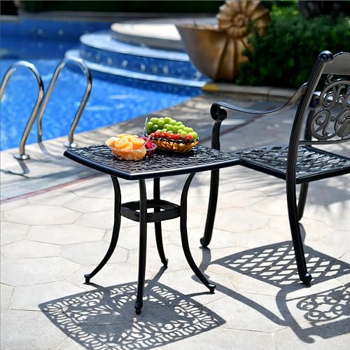 ZOTORUN Outdoor 21" Cast Aluminum Square Side Table End Table for Patio, Backyard, Pool, Indoor Companion, Easy Maintenance and Weather Resistant, Black
