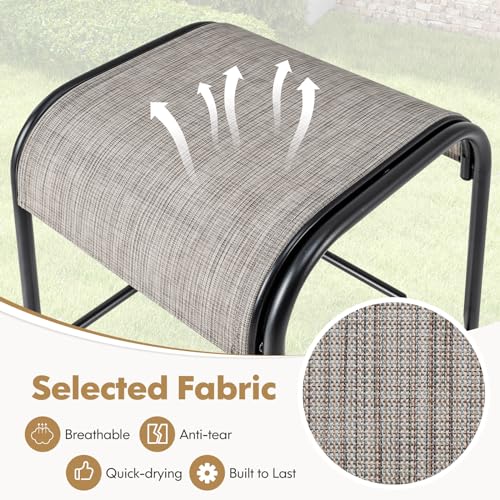 Tangkula Outdoor Bar Stools Set of 2, 30" Bar Height Bistro Stools with Breathable Fabric Seat & Heavy-Duty Metal Frame, Backless Bar Chairs with Curved Seats for Patio, Poolside, Backyard (2, Coffee)