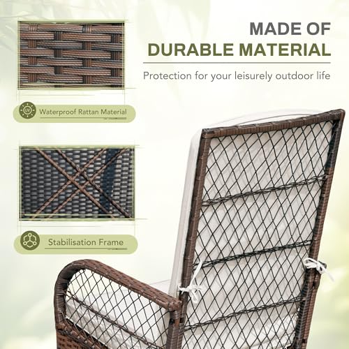 Greesum 3 Piece Outdoor Wicker Rocking Chairs Patio Furniture Set with Glass Coffee Table for Garden Backyard Porch Poolside, Beige