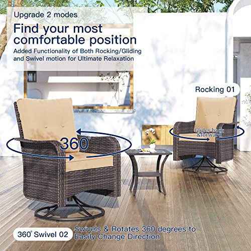 Kullavik 13PCS Outdoor Patio Furniture Set,PE Wicker Rattan Sectional Sofa Patio Conversation Sets with 43" 55000BTU Gas Propane Fire Pit Table,Swivel Rocking Chairs Set,Sand