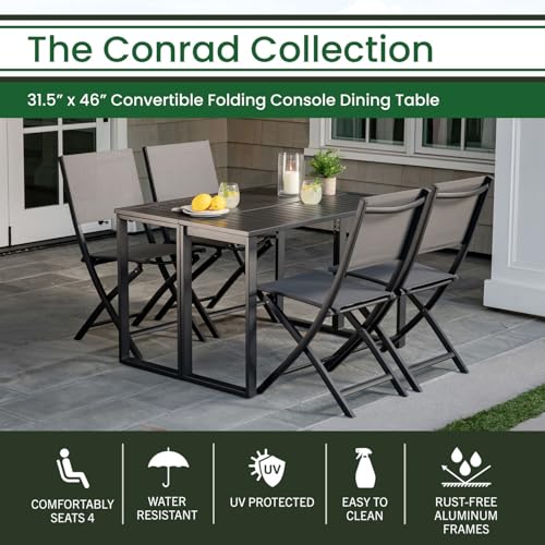 Hanover Conrad 31.5" x 46" Folding Outdoor Dining Table, Console Patio Table with Weather-Resistant Aluminum Frames, Modern Space-Saving Patio Furniture Table for Backyard, Deck, and Patio, Grey