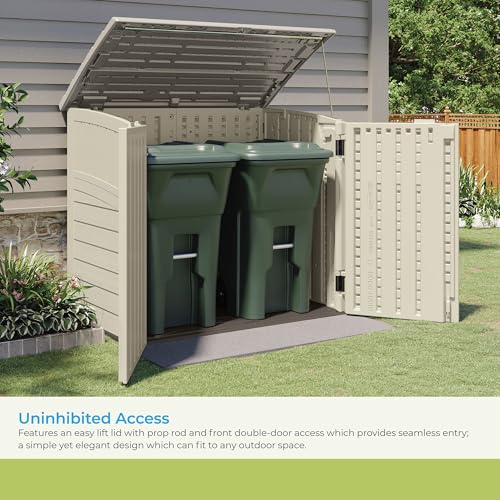 Suncast 34 Cu Ft Horizontal Resin Storage Shed - Outdoor Storage Shed with Floor Included, Lockable, Weatherproof, Fits Small to Medium Trash Cans, Generators, & Garden Tools, Vanilla Stoney