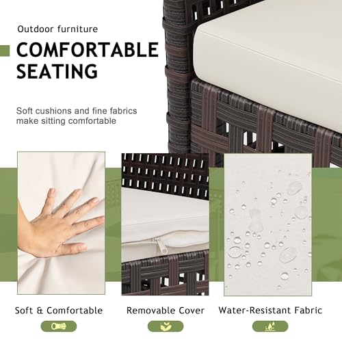 Devoko Outdoor 3 Piece Patio Furniture Set Wicker Chairs with Glass-top Coffee Table for Garden, Balcony, and Porch (Brown)