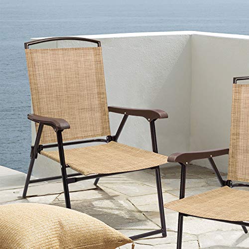 Devoko Patio Folding Chair Deck Sling Chair Camping Garden Pool Beach Using Chairs Space Saving Set of 2 (Beige)