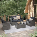 JOIVI 4 Piece Outdoor Patio Furniture Set, All-Weather Wicker Patio Conversation Set, PE Rattan Sofa Set with Loveseat Chair and Tempered Glass Coffee Table, Dark Gray