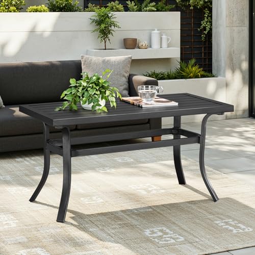 ONBRILL Small Metal Outdoor Coffee Side Table, Steel Coffee Tables for Patio, Outside, Garden, Balcony, Backyard and Living Room, Rectangle, Black