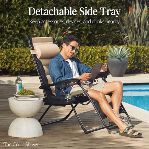 Best Choice Products Oversized Padded Zero Gravity Chair, Folding Outdoor Patio Recliner, XL Anti Gravity Lounger for Backyard w/Headrest, Cup Holder, Side Tray, Polyester Mesh - Gray