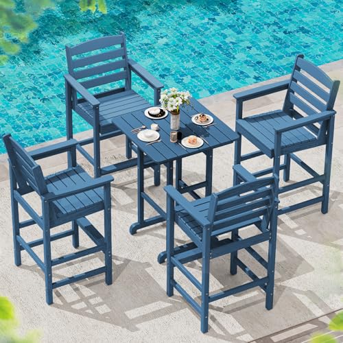 SERWALL Tall Adirondack Chairs Set of 2, Oversize Balcony Adirondack Chairs Set, Outdoor Bar Height Barstools Widened Chair Set for Bistro, Poolside, Garden, Blue