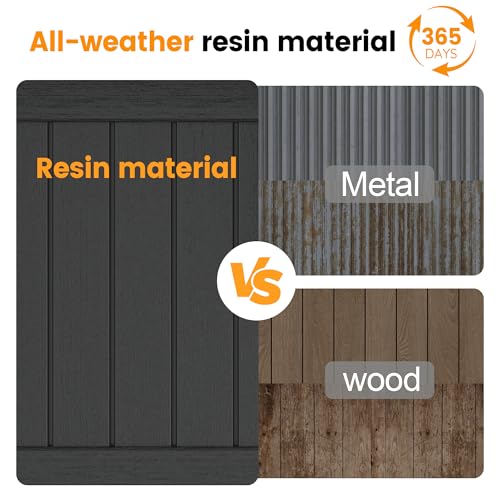 LHBcraft Outdoor Storage Cabinet 36 Cu Ft with Lockable Doors, Portable Horizontal Resin Storage Shed - Easy to Assemble, Waterproof Small Storage Shed with Floor Black