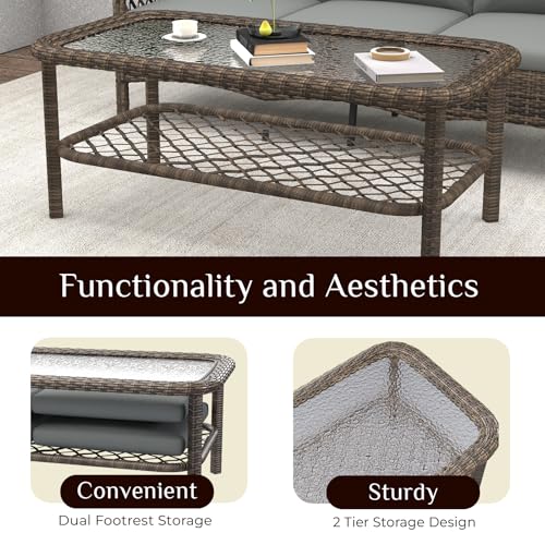 AECOJOY Patio Furniture Set Outdoor Sectional Sofa Couch and High Back Swivel Rocker Patio Chairs 6PCS Brown Wicker Conversation Set (Dark Grey, 6PCS- Whole Set)