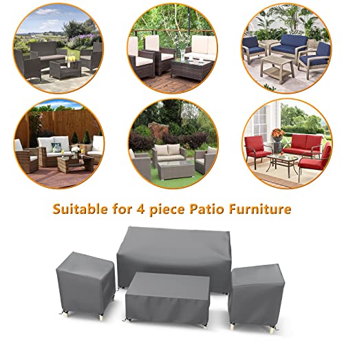 STARTWO Outdoor Waterproof Patio Furniture Covers 4-Piece Set for Chairs, Loveseat and Coffee Table, Heavy Duty 600D, Grey