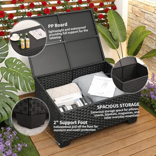 Rattaner Patio Wicker Furniture Set 6 Pieces Outdoor HDPE Wicker Conversation Couch Sectional Chair Sofa Set with Grey Cushions