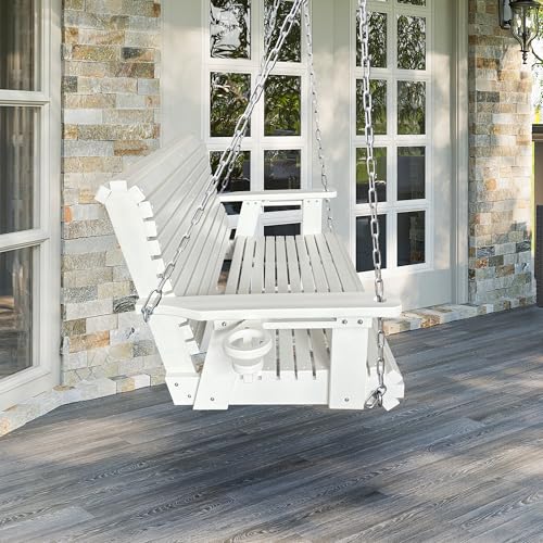 HDPE Porch Swing with 18/8 Stainless Steel Bolts, Ergonomic Design, Ultra Weather-Resistant, Heavy Duty 1200 LBS, for Outdoor Patio Garden Yard (Vanilla White)