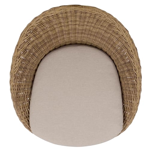 SAFAVIEH Outdoor Patio Furniture Collection – Drew Natural Rattan Swivel Barrel Chair with Taupe Cushion (PAT7543A)