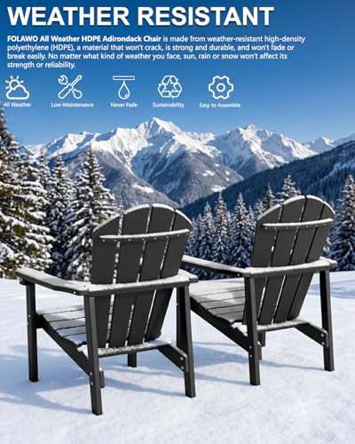 FOLAWO Adirondack Chair Set of 4, All Weather HDPE Fire Pit Chairs, Oversized Plastic Adirondack Chair for Outdoor, Balcony, Deck, Backyard, Patio, Garden, Poolside, Lawn Black