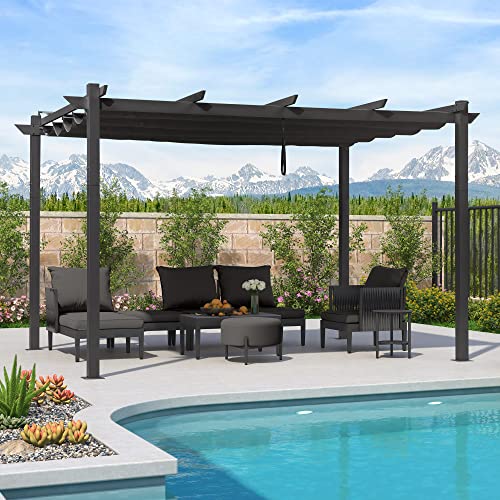 PURPLE LEAF 10' x 13' Aluminum Outdoor Pergola Wind-Resistant Retractable Pergola with Double Sun Shade Canopy Heavy-Duty Metal Pergola for Patios Backyard Deck Garden, Grey