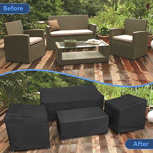 STARTWO Outdoor Furniture Cover Waterproof, 4 Piece Patio Furniture Set Cover 400D for Outside Couch, Lawn Chairs, Coffee Table, Windproof with Buckle Strap, Black