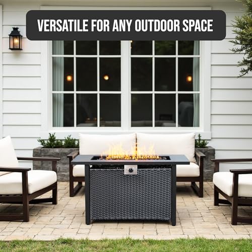 NIGOME Propane Fire Pit Table – Rectangle 43 Inch Outdoor Firepit for Patio, Balcony, and Garden – Versatile Gas Fire Pit with Lava Rock & Table Lid