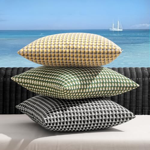 MIULEE Outdoor Texture Throw Pillow Covers Waterproof Pack of 2 Spring Decorative Woven Farmhouse Cushion Covers for Patio Garden Balcony Porch Tent Bench Sofa,18x18 Inch Green