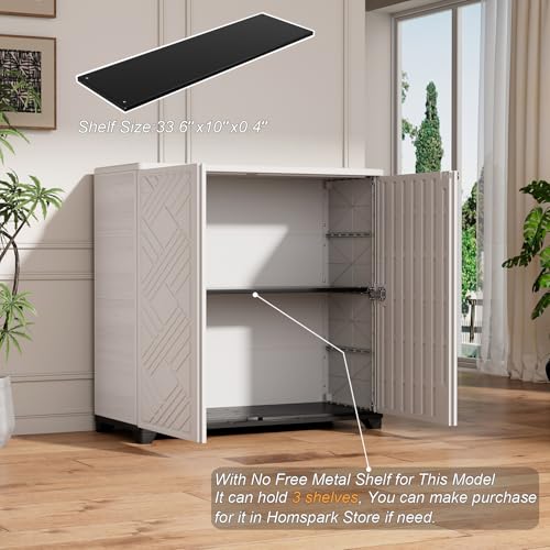 HOMSPARK Indoor/Outdoor Storage Cabinet with Doors, 34”x15”x34” HDPE Plastic Storage Box for Bedroom, Bathroom, Living Room, Balcony, Multi-Purpose for Daily Tools, White
