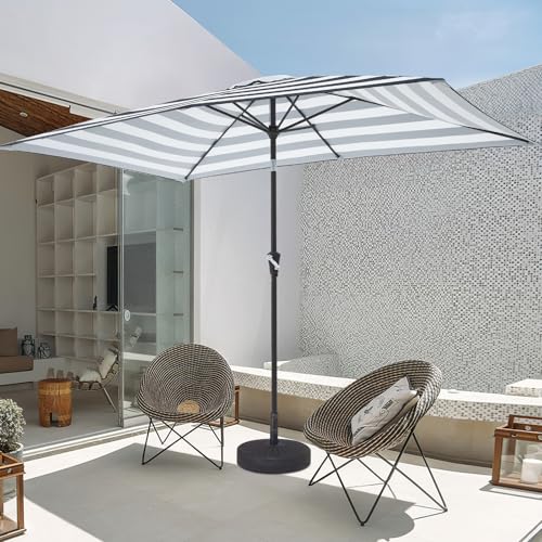 JEAREY 6.5x10 ft Rectangular Patio Umbrellas Rectangle Outdoor Umbrella with Push Button Tilt and Crank, Market Table Umbrella 6 Sturdy Ribs UV Protection for Poolside Garden Backyard Deck, Black-White Stripe