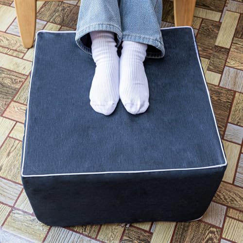 AbunHeri Outdoor Ottoman 20x20x14 Inches Outdoor Square Ottomans for Patio Modern Lightweight Foam Stuffed Pouf Outdoor Footstool Footrest (Navy Blue)
