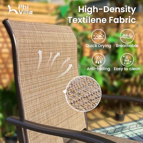 PHI VILLA Outoor Swivel Bar Stools Set of 6 with Armrest and Backrest, 30" Seat Height High Top Bar Height Patio Chairs, Brown Textilene Fabric