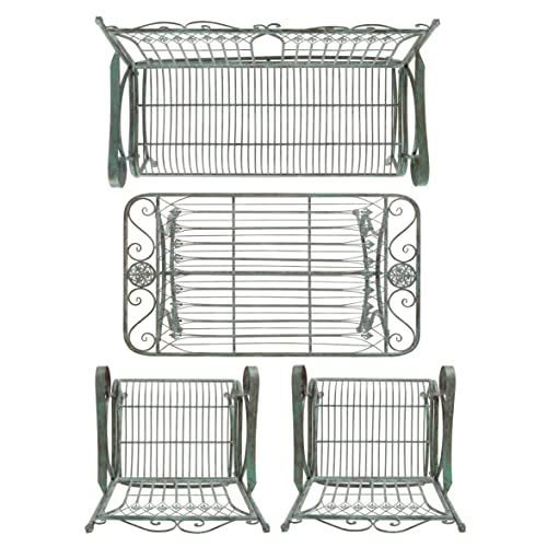 SAFAVIEH Outdoor Collection Leah Victorian Scroll Antique Dark Green Wrought Iron 4-Piece Patio Set