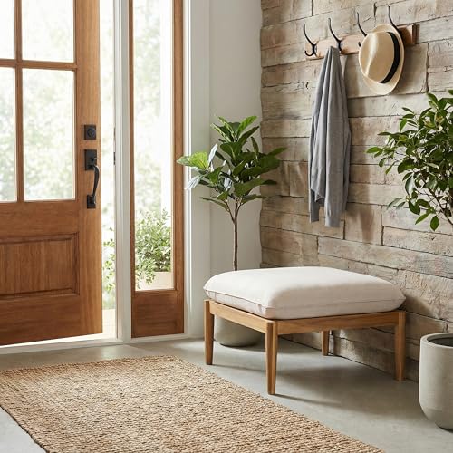 Christopher Knight Home Terassi Indoor/Outdoor Ottoman with Cushion, Acacia Wood Patio Ottoman, Outdoor Foot Stool for Patio Furniture Set, Versatile Stools for Balcony/Garden/Porch, Beige+Light Teak