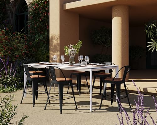 POINTANT Outdoor Metal Bar Stools Set of 4,30 inch Barstools Counter Height Bar Stool with High Back Farmhouse Kitchen Dining Chairs Bar Funiture for Outside