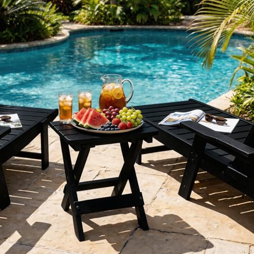 Polyhouz Folding Outdoor Side Table,Small HDPE Patio Table,All-Weather Compact Portable End Table for Patio,Porch,Pool,Black,11.8" D x 15.7" W x 15.7" H