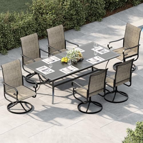 GarveeLife Patio Swivel Chair Set of 2, All-Weather Outdoor Dining Chairs with High Back, Rocker-Swivel Combo Patio Chairs for Backyard Deck Poolside, Brown