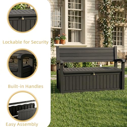 EFU Outdoor Storage Bench, Outdoor Bench with Storage, 80 Gallon Heavy-Duty&Waterproof Lockable Storage Bench Outdoor for Patio, Garden, Porch (Black)