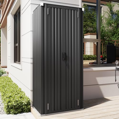 AECOJOY Outdoor Storage Cabinet, Outdoor Cabinets Waterproof with Shelves, Vertical Tall Garden Outdoor Cabinet, Sheds & Outdoor Storage Clearance Cabinet Weatherproof for Outside in Dark Grey