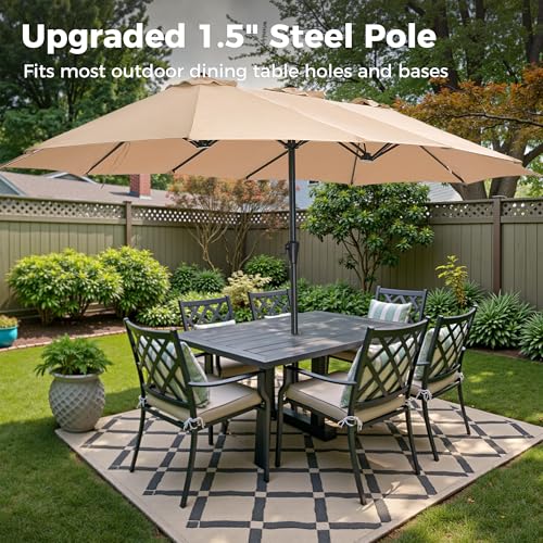 SUPERJARE 13FT Outdoor Umbrella for Patio, Double sided Pool Umbrellas with Fade Resistant Canopy, Large Table Umbrella for Deck, Market, Backyard - Beige(No Base)