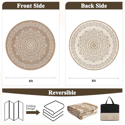 Pauwer Waterproof Outdoor Rug 8ft, Reversible Plastic Straw Patio Camping Rug, Indoor Outdoor RV Mat Carpet for Deck, Camper, Porch, Balcony, Backyard, Picnic, Floral Brown