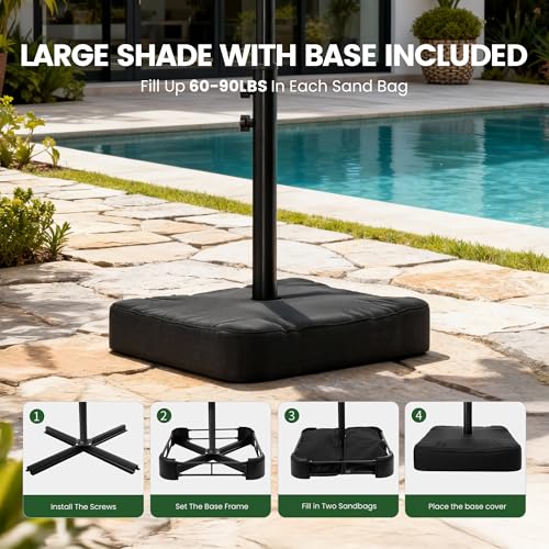 OLILAWN Cantilever Offset Patio Umbrellas, Outdoor 10 feet Large Patio Umbrella with Base Included, Upgraded Yarn-dyed Fabric Shade, Sturdy 8 Rids, 360 Degree Rotation & Easy Tilt Adjustment, for Resort Courtyard Hotel Leisure Zone Commercial Leisure Terr