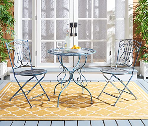 Safavieh PAT5028C Outdoor Collection Semly Antique Blue 3-Piece Bistro Set